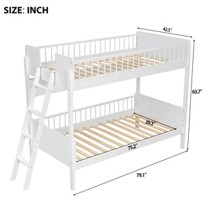 English Elm Twin Over Solid Wood Bunk Bed with Built in Shelves and Reversible Ladder N7090002224K