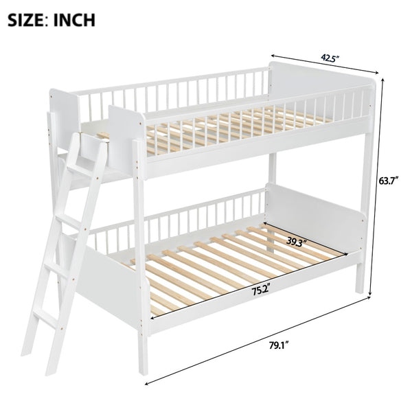 English Elm Twin Over Solid Wood Bunk Bed with Built in Shelves and Reversible Ladder N7090002224K