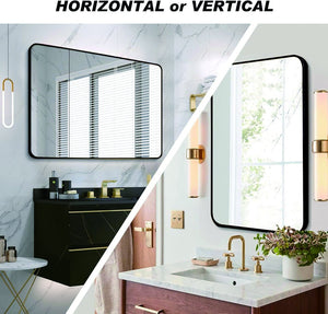 English Elm 30x40 Inch Metal Framed Rectangular Bathroom Mirror 4mm HD Glass Shatterproof Film Modern Design Black W2203P303033
