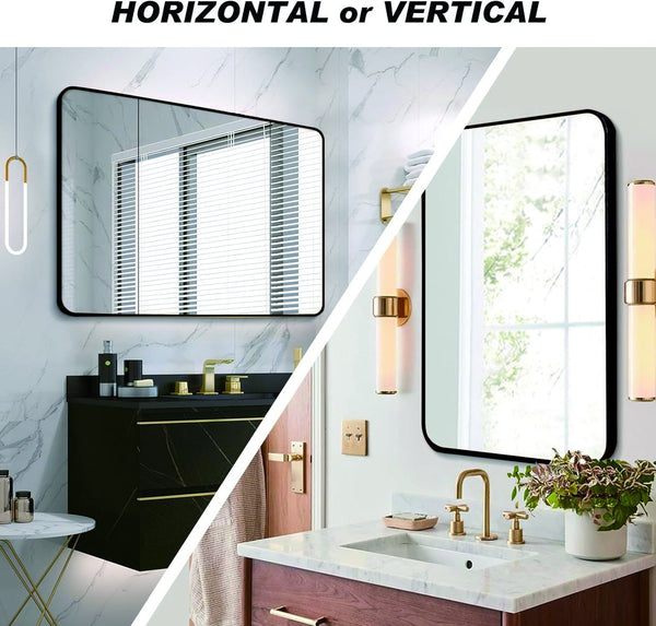 English Elm 30x40 Inch Metal Framed Rectangular Bathroom Mirror 4mm HD Glass Shatterproof Film Modern Design Black W2203P303033