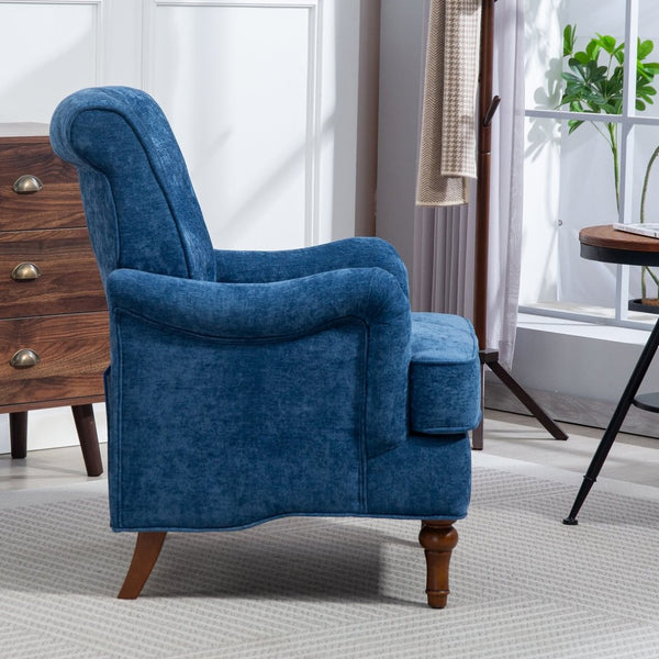 English Elm Accent Club Chair Chenille Upholstered with Spring Cushion Retro Wooden Legs Bedroom W3042P262910