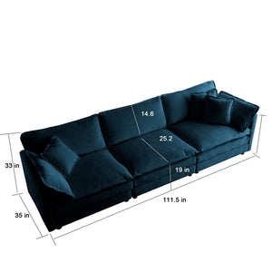English Elm Modern Chenille Sectional Sofa Set with Solid Wood Frame, Deep Seats, Convertible Comfort Design Blue W714S00591
