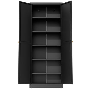 English Elm 61" Matte Black Steel Freestanding Pantry Cabinet with 4 Adjustable Shelves Modern Farmhouse T2398P465984