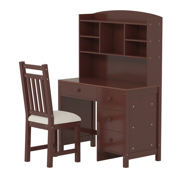 English Elm Vintage 40'' Home Executive Desk Set with Upholstered Chair and Built-In Bookshelf for Stylish Productivity Espresso 44 L x 23 W x 13.5 H N733P272894P