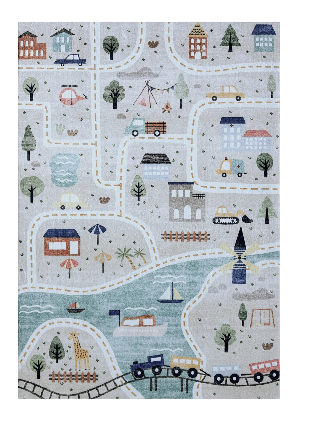 Homeroots 5' X 8' Gray Brown And Blue Juvenile Transportation Youthful Area Rug  Polyester 570000