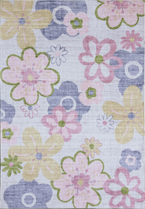 Homeroots 5' X 8' Pink Gray And Purple Juvenile Flowers Youthful Area Rug  Polyester 570004
