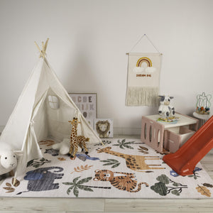 Homeroots 4' X 6' Gray Brown And Green Juvenile Zoo Animals Youthful Area Rug  Polyester 570007