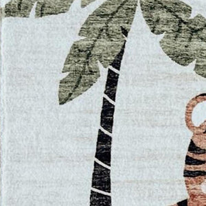 HomeRoots 5' Playful Juvenile Zoo Animals Area Rug in Gray, Brown, and Green for Kids' Rooms and Play Areas 5' X 8' 570008