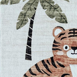 HomeRoots 5' Playful Juvenile Zoo Animals Area Rug in Gray, Brown, and Green for Kids' Rooms and Play Areas 7' X 10' 570009