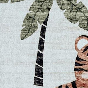 HomeRoots 5' Playful Juvenile Zoo Animals Area Rug in Gray, Brown, and Green for Kids' Rooms and Play Areas 7' X 10' 570009