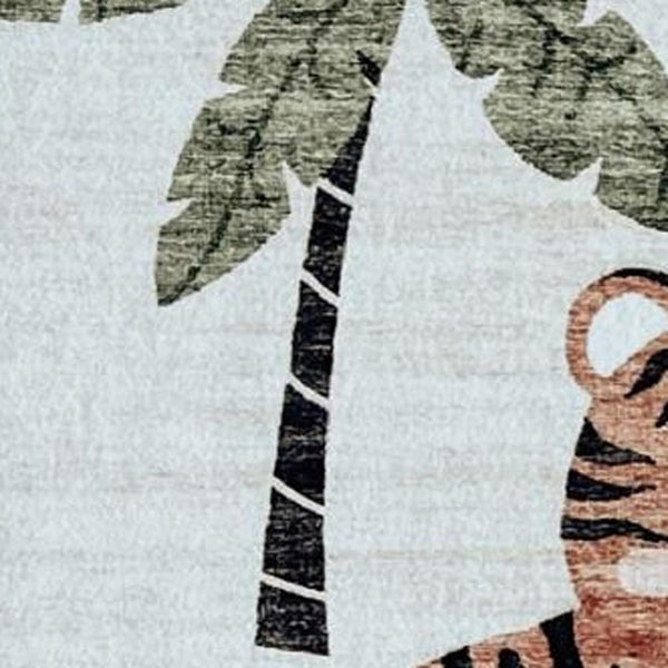 HomeRoots 5' Playful Juvenile Zoo Animals Area Rug in Gray, Brown, and Green for Kids' Rooms and Play Areas 7' X 10' 570009