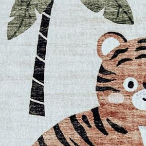 HomeRoots 8' Playful Zoo Animals Area Rug in Soft Gray, Brown, and Green - Durable, Fun Decor for Kids' Rooms 8' X 11' 570010