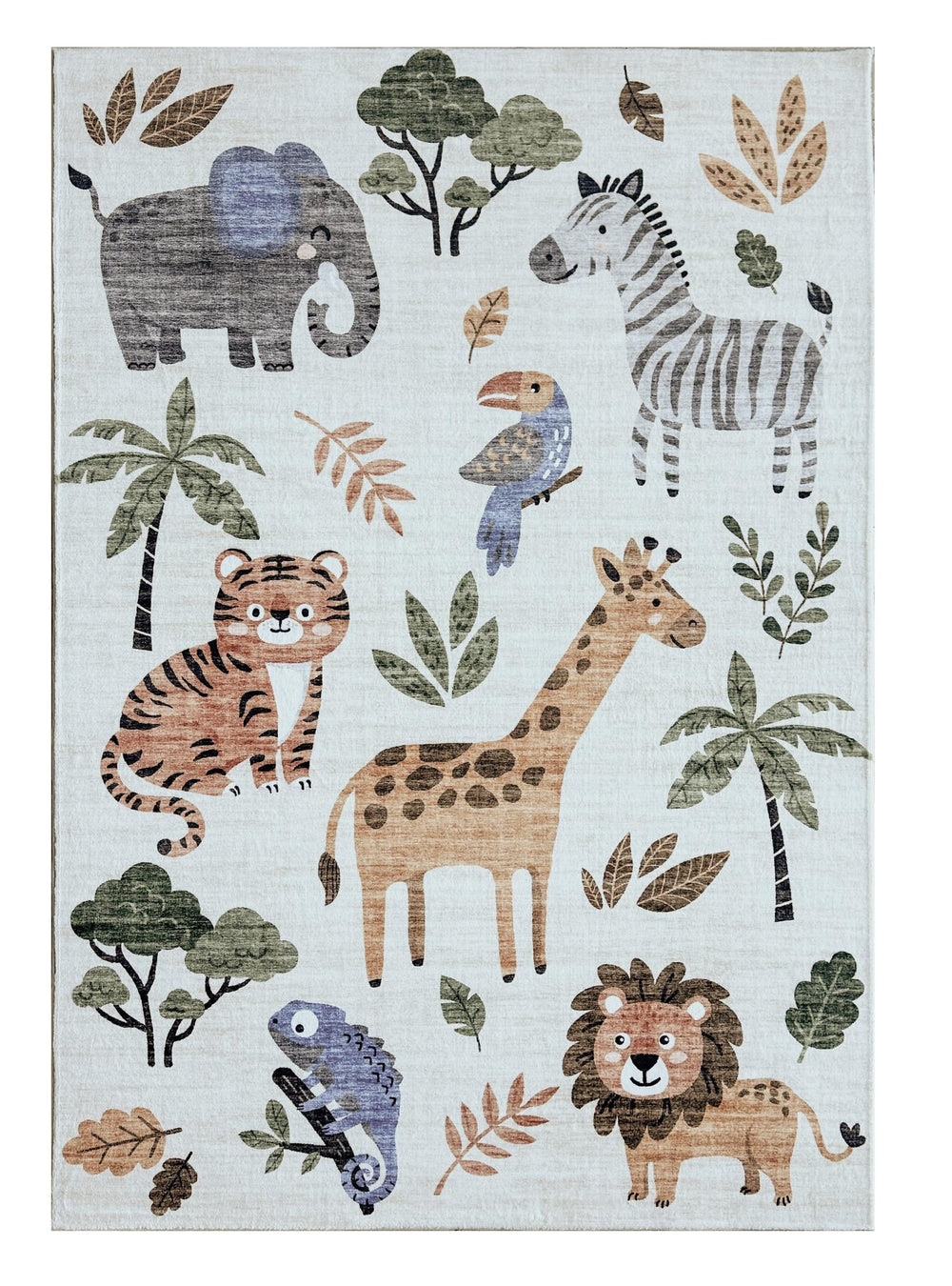 Homeroots 8' X 11' Gray Brown And Green Juvenile Zoo Animals Youthful Area Rug  Polyester 570010