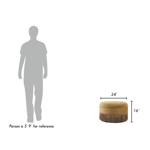 English Elm Jennifer Taylor Home - Yolanda 24" Round Velvet Accent Ottoman In Gold Yellow With Luxurious Trim For Stylish Living Spaces B2719P238165