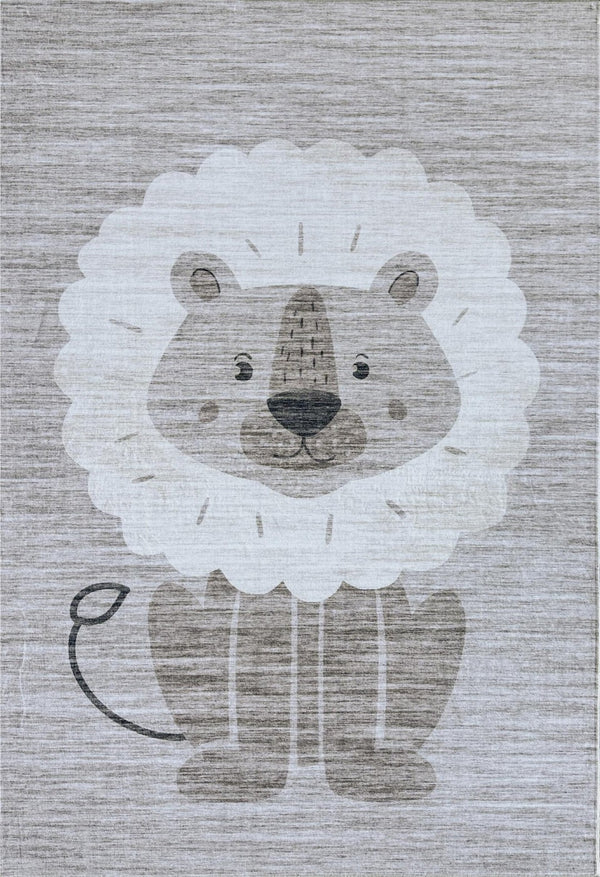 HomeRoots 5' Charming Beige and Gray Youthful Animals Area Rug for Kids' Room, Playroom, or Nursery Decor 5' X 8' 570012