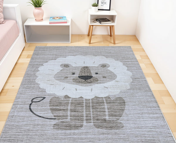Homeroots 5' X 8' Beige And Gray Juvenile Animals Youthful Area Rug  Polyester 570012
