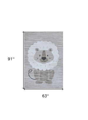 Homeroots 5' X 8' Beige And Gray Juvenile Animals Youthful Area Rug  Polyester 570012