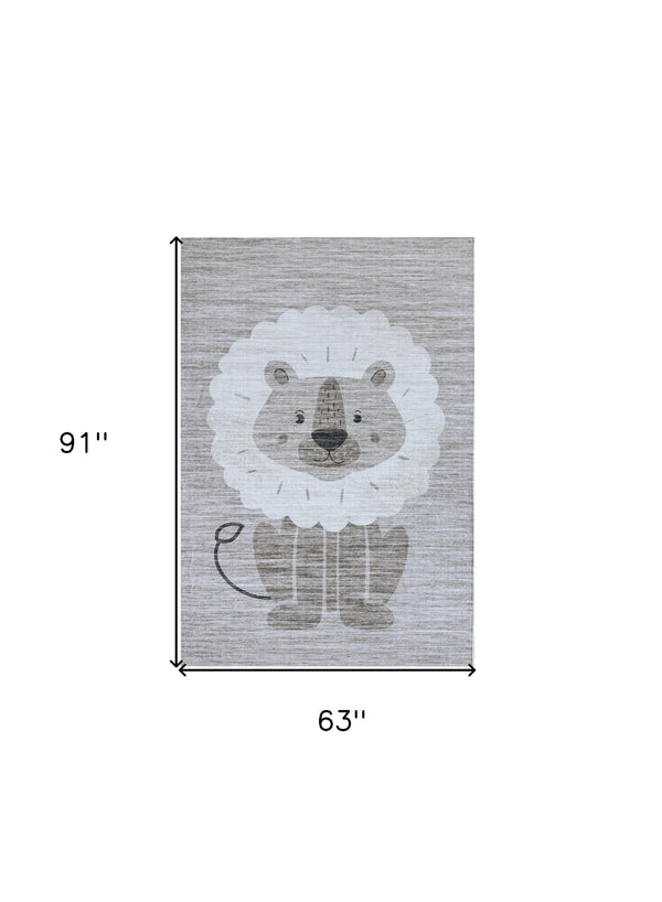 Homeroots 5' X 8' Beige And Gray Juvenile Animals Youthful Area Rug  Polyester 570012