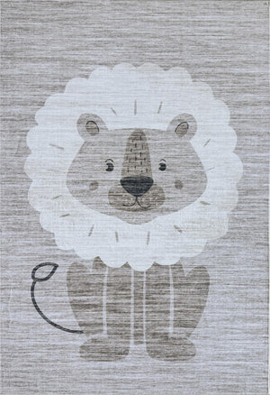 HomeRoots 5' Charming Beige and Gray Youthful Animals Area Rug for Kids' Room, Playroom, or Nursery Decor 7' X 10' 570013