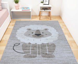 Homeroots 7' X 10' Beige And Gray Juvenile Animals Youthful Area Rug  Polyester 570013
