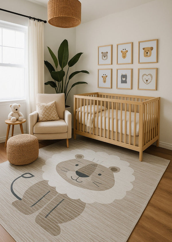 HomeRoots 8' Playful Beige and Gray Juvenile Animals Area Rug for Kids' Rooms - Soft, Durable, Easy Care 8' X 11' 570014