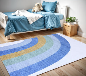 Homeroots 4' X 6' Blue Green And Orange Juvenile Rainbows Youthful Area Rug  Polyester 570015