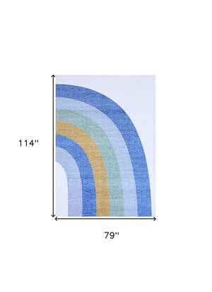 Homeroots 7' X 10' Blue Green And Orange Juvenile Rainbows Youthful Area Rug  Polyester 570017