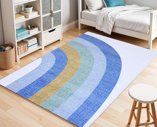 HomeRoots 5' Colorful Rainbow Juvenile Area Rug – Vibrant Blue, Green & Orange Design for Playful Spaces 8' X 11' 570018
