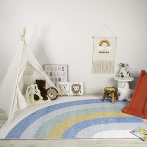 HomeRoots 5' Colorful Rainbow Juvenile Area Rug – Vibrant Blue, Green & Orange Design for Playful Spaces 8' X 11' 570018