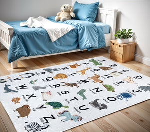 Homeroots 4' X 6' Gray Brown And Green Juvenile Alphabet Youthful Area Rug  Polyester 570019