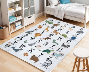 Homeroots 8' X 11' Gray Brown And Green Juvenile Alphabet Youthful Area Rug  Polyester 570022