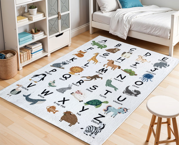 Homeroots 8' X 11' Gray Brown And Green Juvenile Alphabet Youthful Area Rug  Polyester 570022