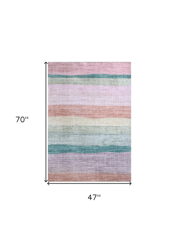 Homeroots 4' X 6' Pink Green And Purple Juvenile Rainbows Youthful Area Rug  Polyester 570023