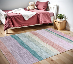 Homeroots 4' X 6' Pink Green And Purple Juvenile Rainbows Youthful Area Rug  Polyester 570023