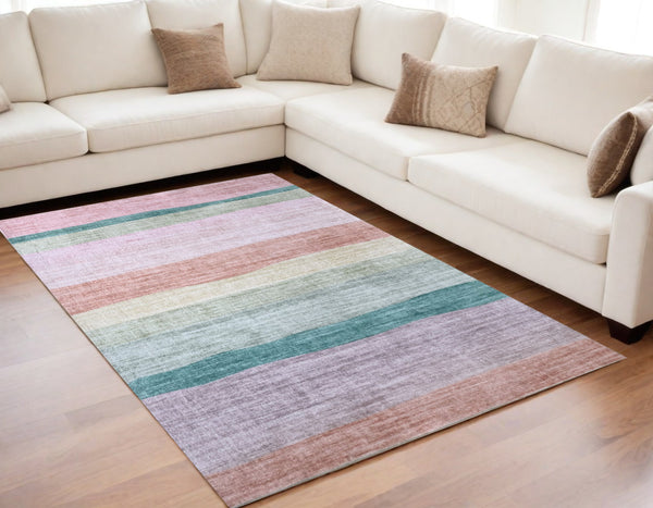 Homeroots 5' X 8' Pink Green And Purple Juvenile Rainbows Youthful Area Rug  Polyester 570024