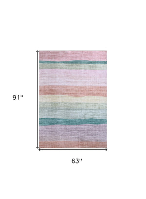 Homeroots 5' X 8' Pink Green And Purple Juvenile Rainbows Youthful Area Rug  Polyester 570024