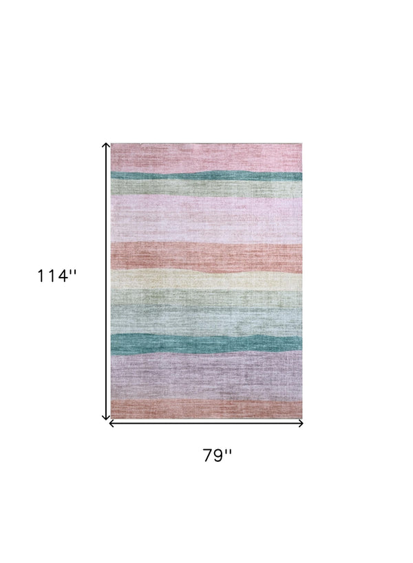 Homeroots 7' X 10' Pink Green And Purple Juvenile Rainbows Youthful Area Rug  Polyester 570025