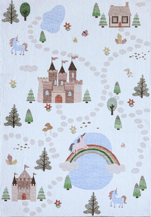 HomeRoots 8' X 11' Cheerful Castle & Rainbow Area Rug – Soft, Stain Resistant, Perfect for Kids' Rooms & Play Areas 570034