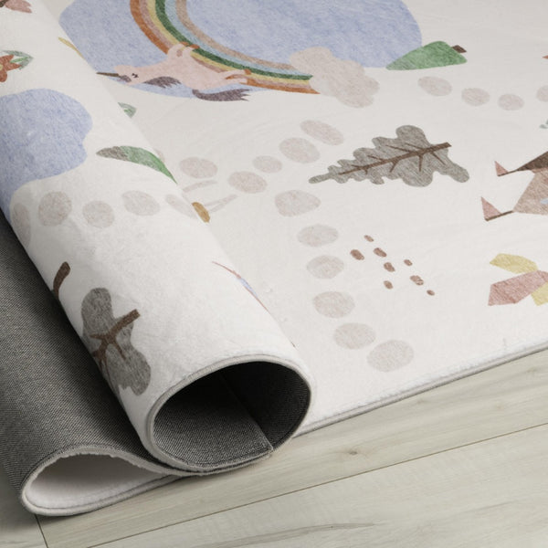 HomeRoots 8' X 11' Cheerful Castle & Rainbow Area Rug – Soft, Stain Resistant, Perfect for Kids' Rooms & Play Areas 570034