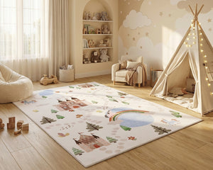 HomeRoots 8' X 11' Cheerful Castle & Rainbow Area Rug – Soft, Stain Resistant, Perfect for Kids' Rooms & Play Areas 570034