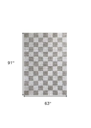 Homeroots 5' X 8' Beige And Brown Checkered Area Rug  Polyester 570036