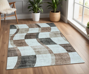 Homeroots 4' X 6' Beige Brown And Gray Checkered Area Rug  Polyester 570039