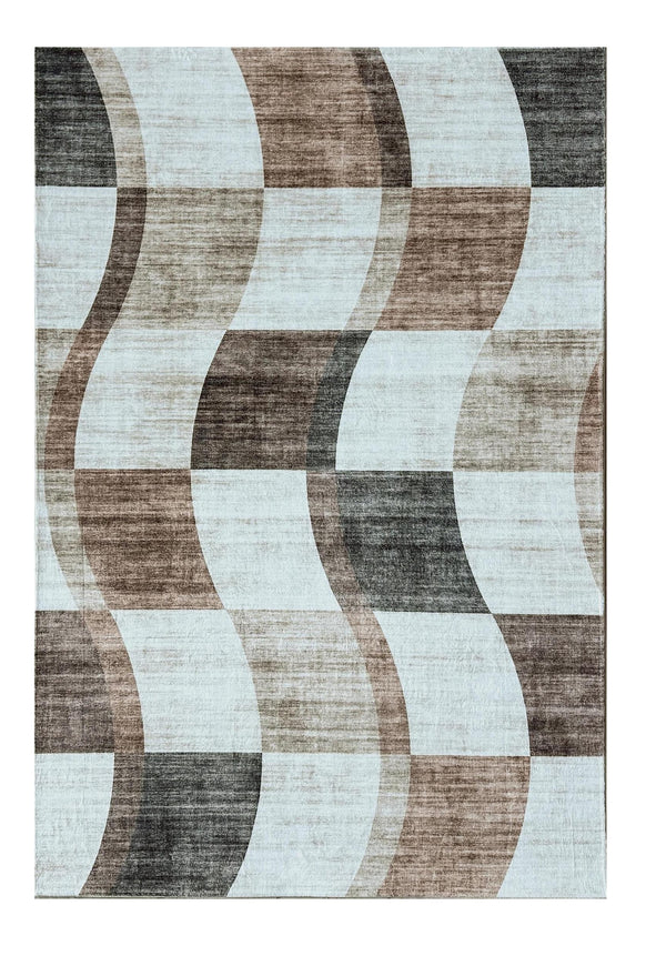 Homeroots 4' X 6' Beige Brown And Gray Checkered Area Rug  Polyester 570039