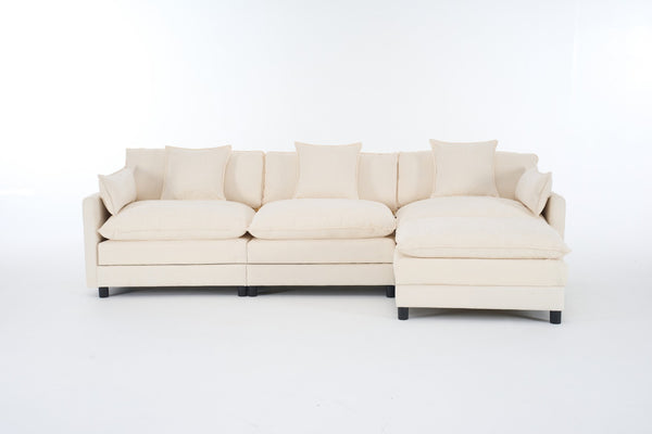 English Elm 108" L-shaped Chenille Cloud Sectional Deep Seat Sofa with Ottoman for Living Rooms Beige W3244S00003