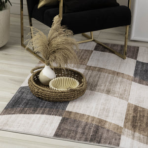 Homeroots 7' X 10' Beige Brown And Gray Checkered Area Rug  Polyester 570041