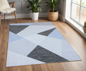 Homeroots 4' X 6' Blue And Gray Geometric Area Rug  Polyester 570043