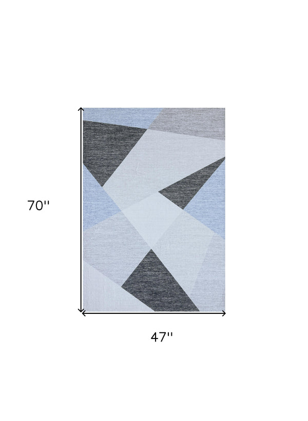 Homeroots 4' X 6' Blue And Gray Geometric Area Rug  Polyester 570043