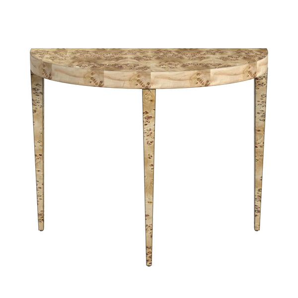 Butler Specialty Ingrid Elegant Demilune Console Table With Stunning Veneer And Solid Wood Legs For Lasting Durability Light Brown Poplar Wood,Mappa Burl Veneer,Mdf 5700443-butler