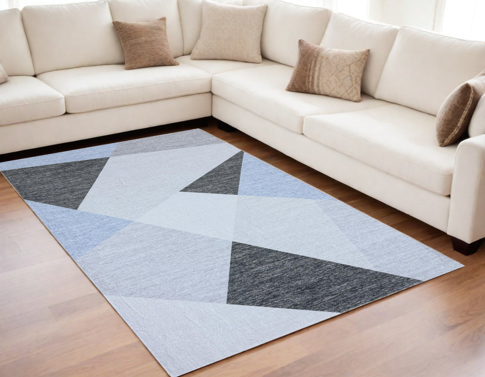 Homeroots 5' X 8' Blue And Gray Geometric Area Rug  Polyester 570044