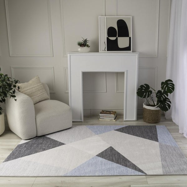 HomeRoots 8' Modern Blue and Gray Geometric Area Rug - Durable, Stain-Resistant Design for Sophisticated Spaces 8' X 11' 570046